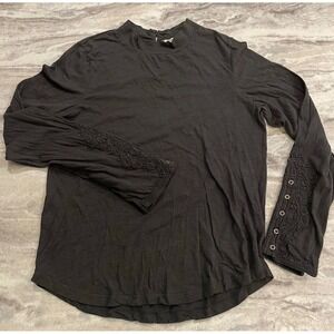 Free People We The Free Gray Hooked On You Mock Neck Embellished Boho Top LG